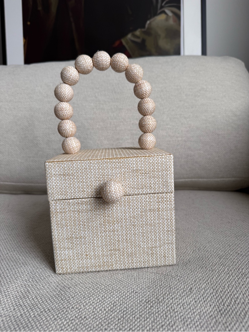 Cult Gaia Beaded Handle Box Purse in Neutral Beige